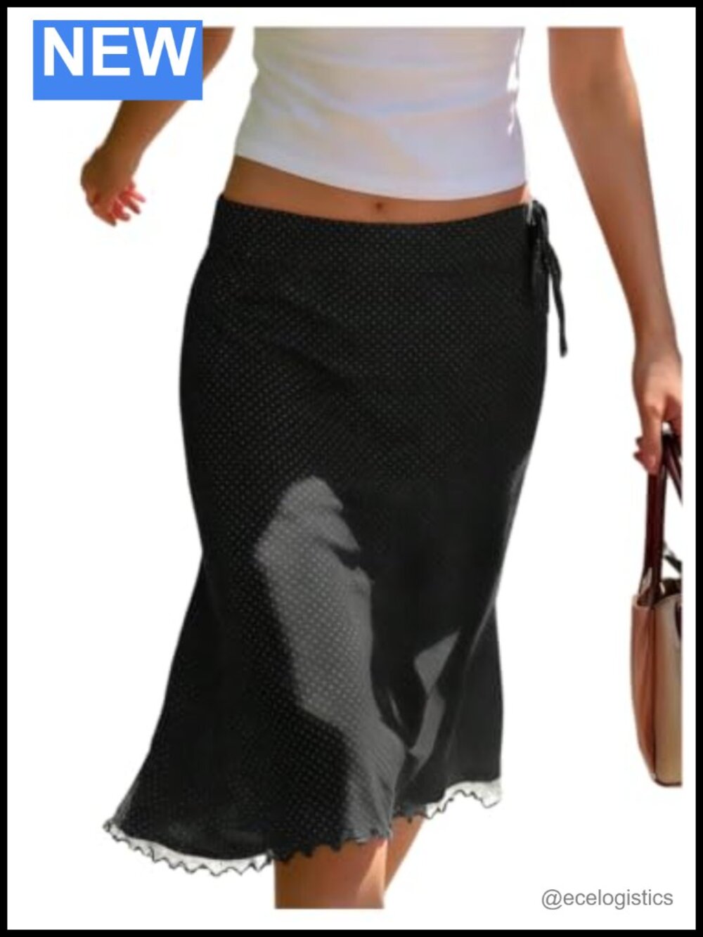 Polka Dot Midi Skirt Y2K Low Rise Stretchy Comfy Vacation Wear